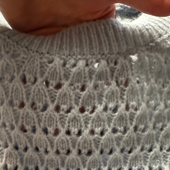 LOFT Soft Blue Textured Sweater with Ruffled Sleeves - Picture 3 of 5